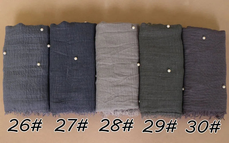 New Plain Crinkled Cotton Muslim Hijab Scarf Women Ladies Scarfs Shawls Head Wrap Pearl Beads Head Scarves Soft Muffler Stole