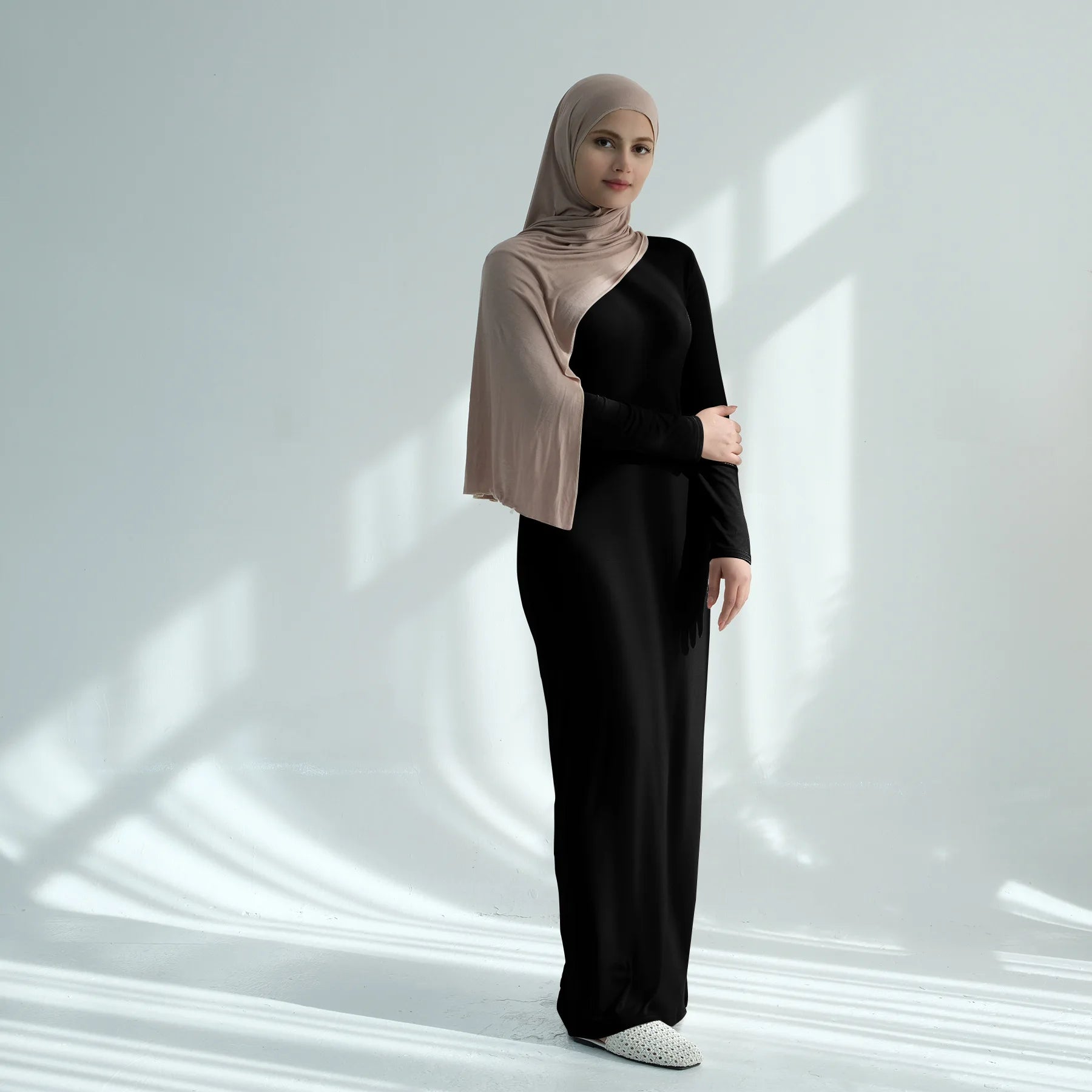 Muslim Women Middle East Turkey Dubai Solid Color Modal Cotton Dress Abaya Robe Loose Fashion Elegant