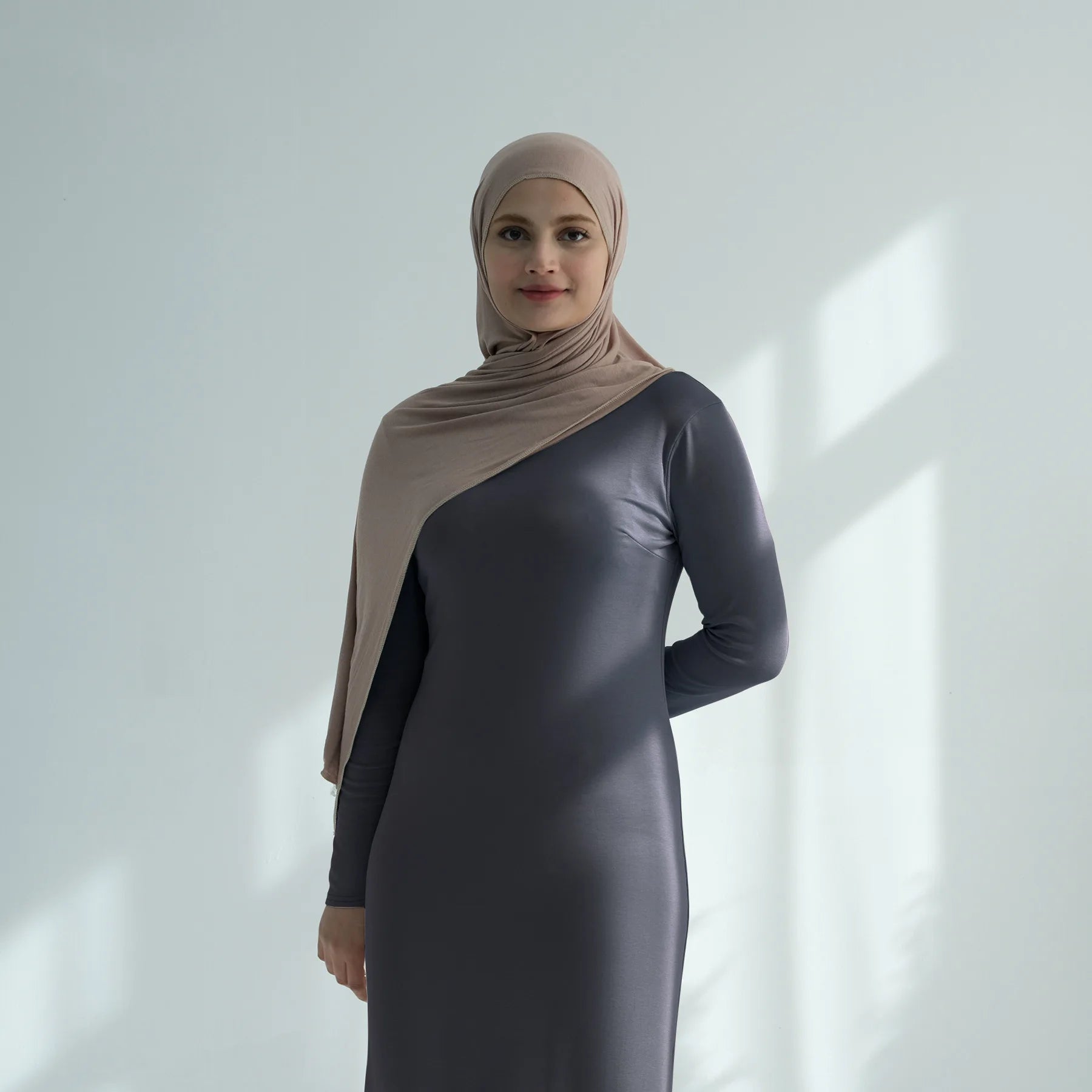 Muslim Women Middle East Turkey Dubai Solid Color Modal Cotton Dress Abaya Robe Loose Fashion Elegant