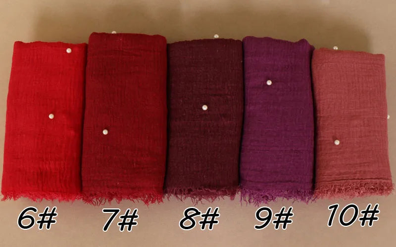 New Plain Crinkled Cotton Muslim Hijab Scarf Women Ladies Scarfs Shawls Head Wrap Pearl Beads Head Scarves Soft Muffler Stole