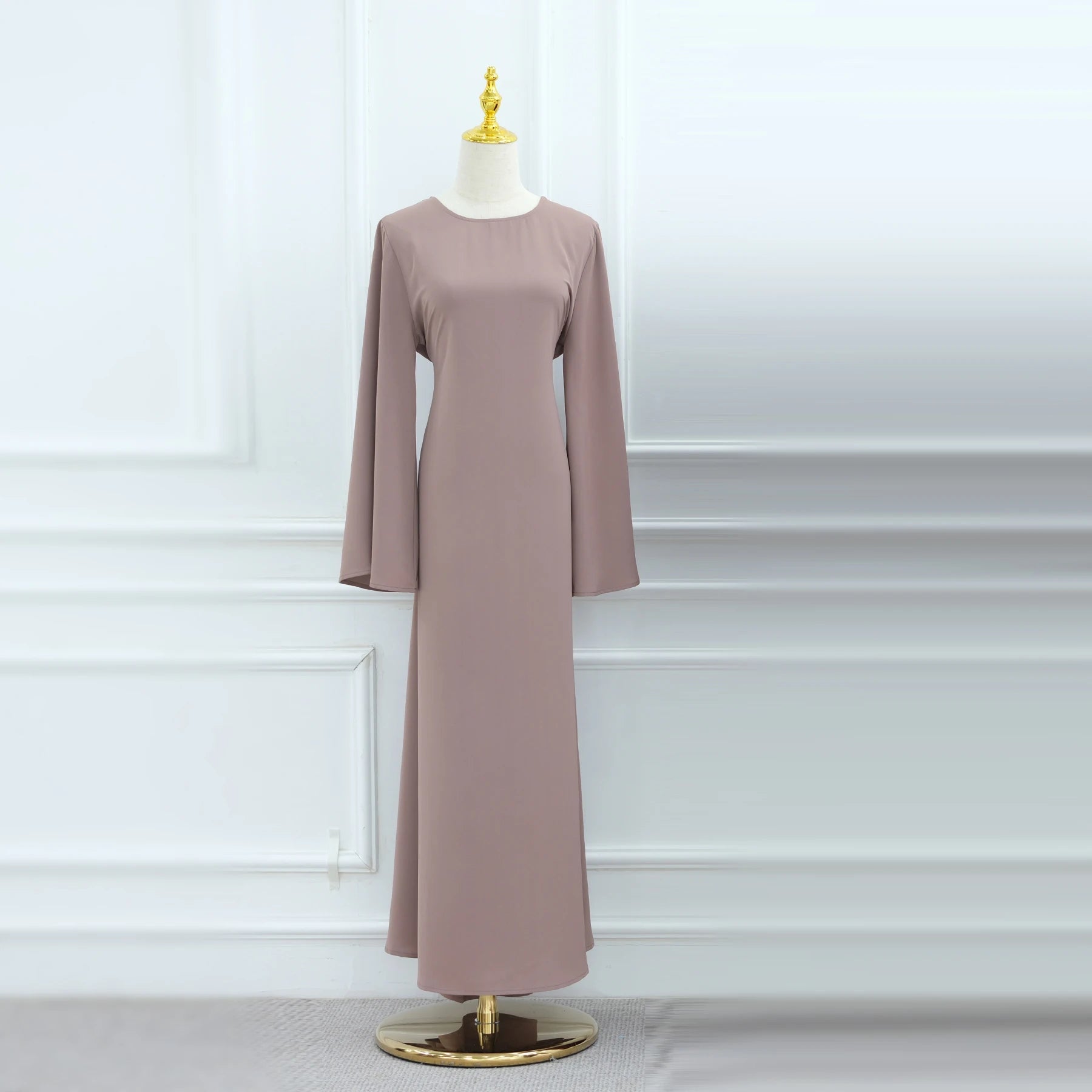 Regular-Fit Elegant Hijabi Abaya Dress-Flared Sleeves Integrated Belt, Sleek Muslim Long Women Dress Ramadan Eid Islamic Clothes