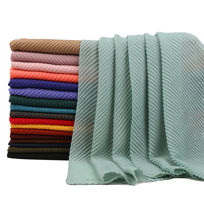 Women Pleated Hijab Headscarves For Women Chiffon Hijab Headband Scarf For Muslim Women Veil Hijab Georgette Crinkle Hijab Islam