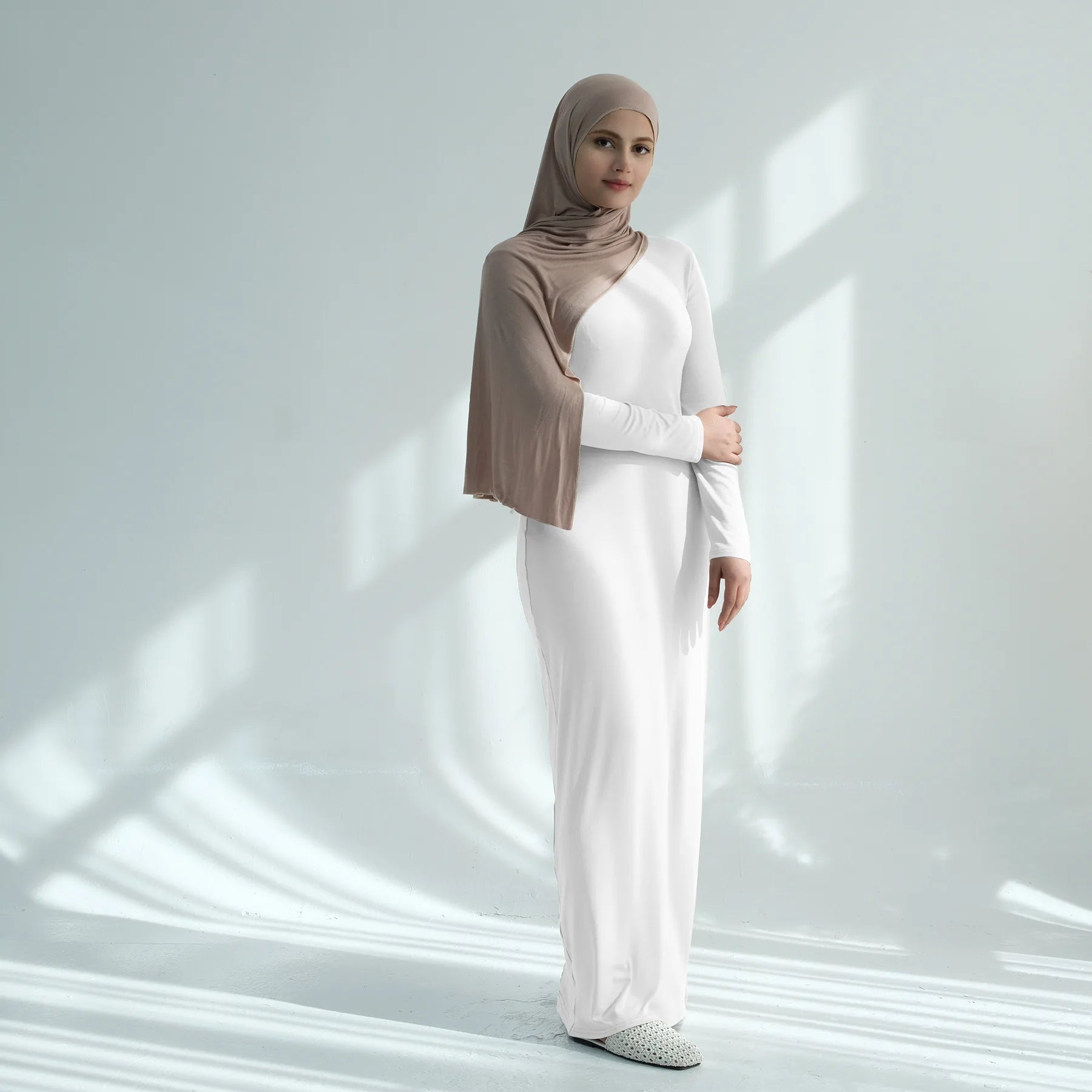 Muslim Women Middle East Turkey Dubai Solid Color Modal Cotton Dress Abaya Robe Loose Fashion Elegant