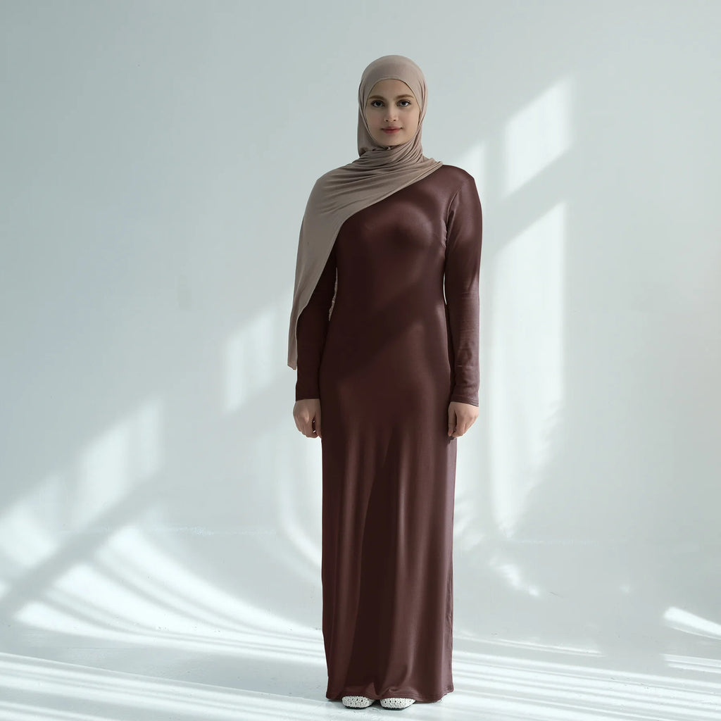 Muslim Women Middle East Turkey Dubai Solid Color Modal Cotton Dress Abaya Robe Loose Fashion Elegant