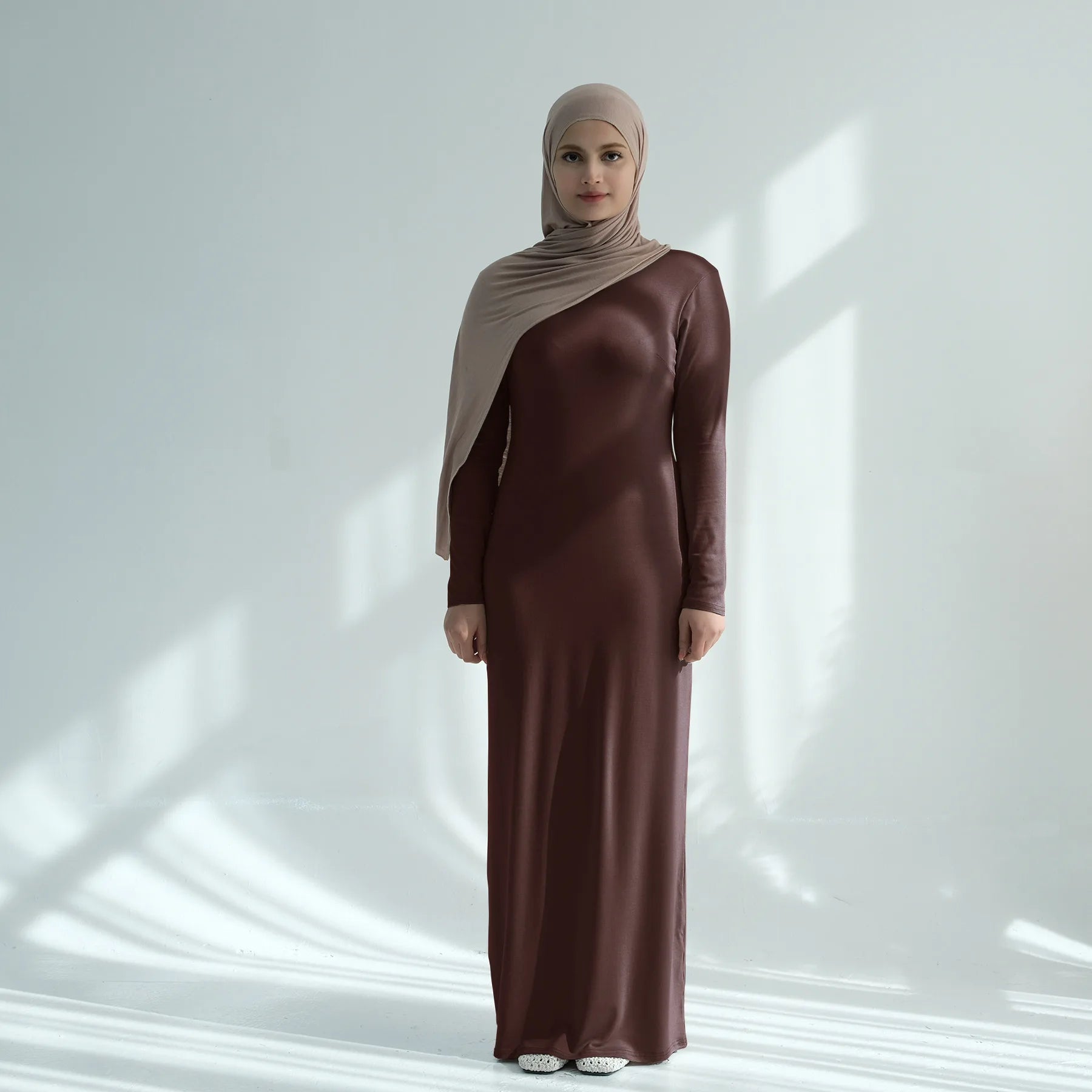 Muslim Women Middle East Turkey Dubai Solid Color Modal Cotton Dress Abaya Robe Loose Fashion Elegant