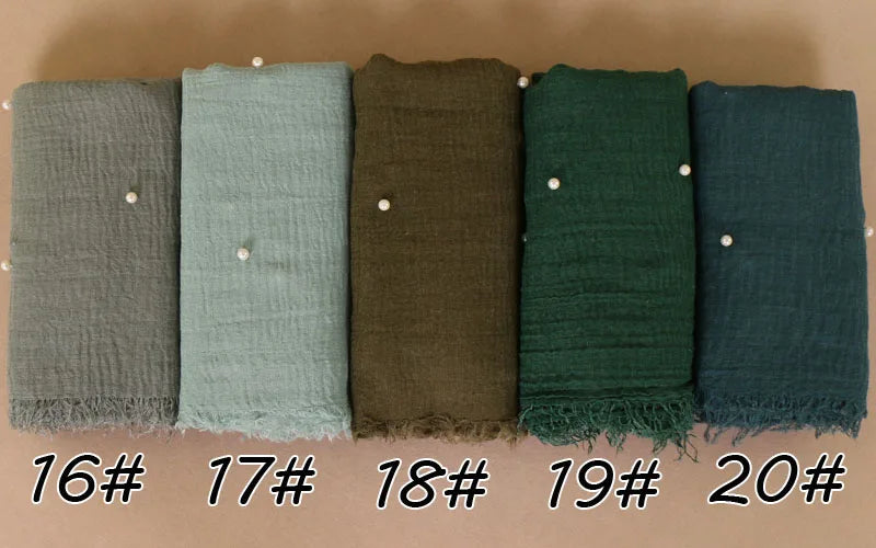 New Plain Crinkled Cotton Muslim Hijab Scarf Women Ladies Scarfs Shawls Head Wrap Pearl Beads Head Scarves Soft Muffler Stole