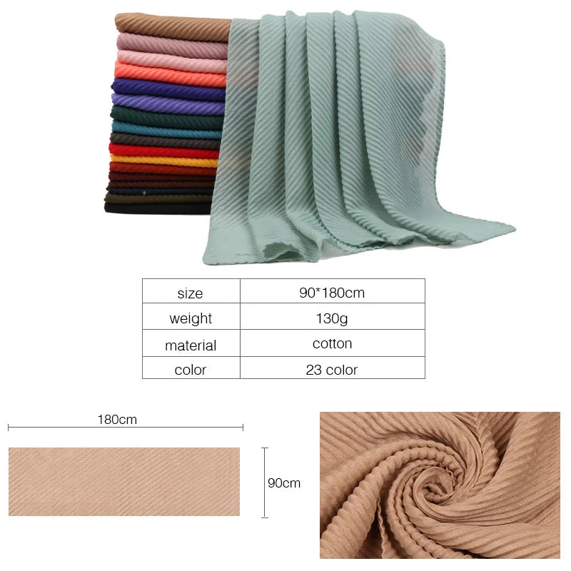 Women Pleated Hijab Headscarves For Women Chiffon Hijab Headband Scarf For Muslim Women Veil Hijab Georgette Crinkle Hijab Islam