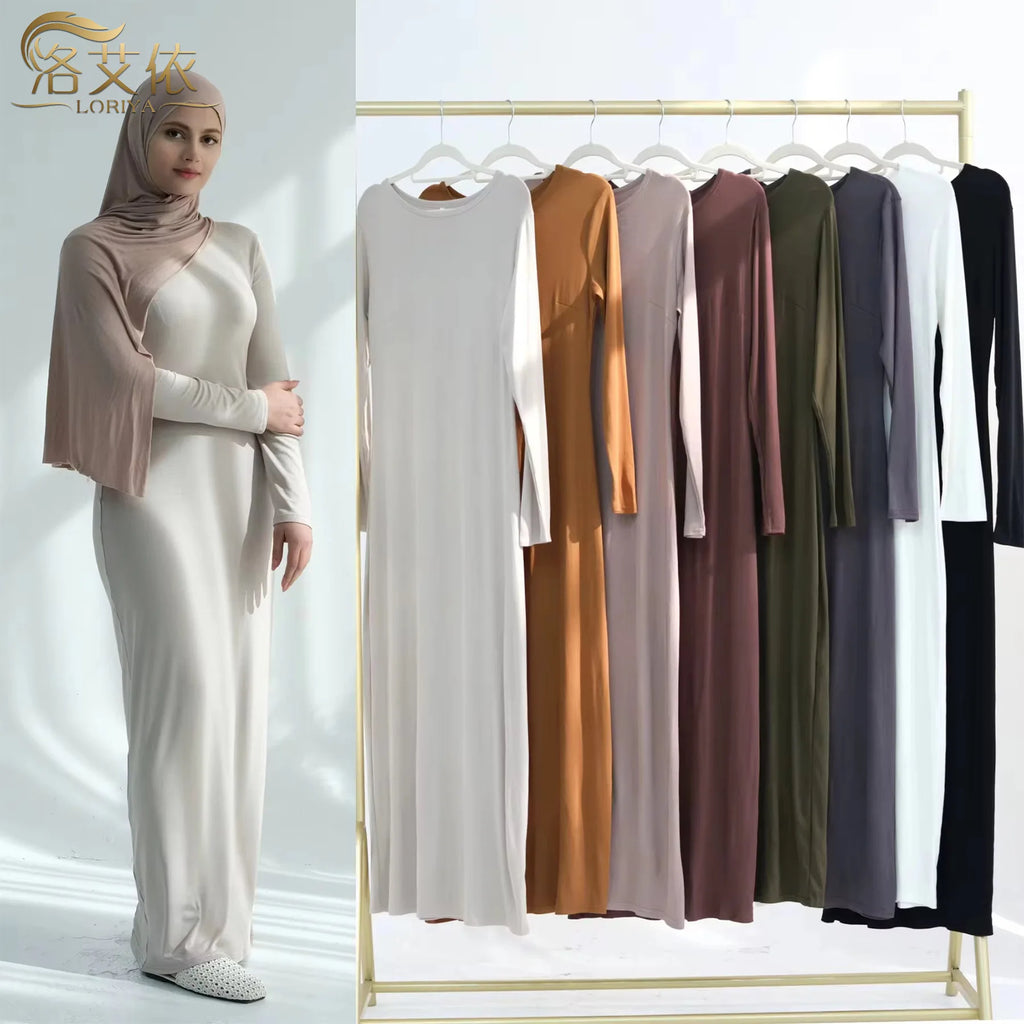 Muslim Women Middle East Turkey Dubai Solid Color Modal Cotton Dress Abaya Robe Loose Fashion Elegant