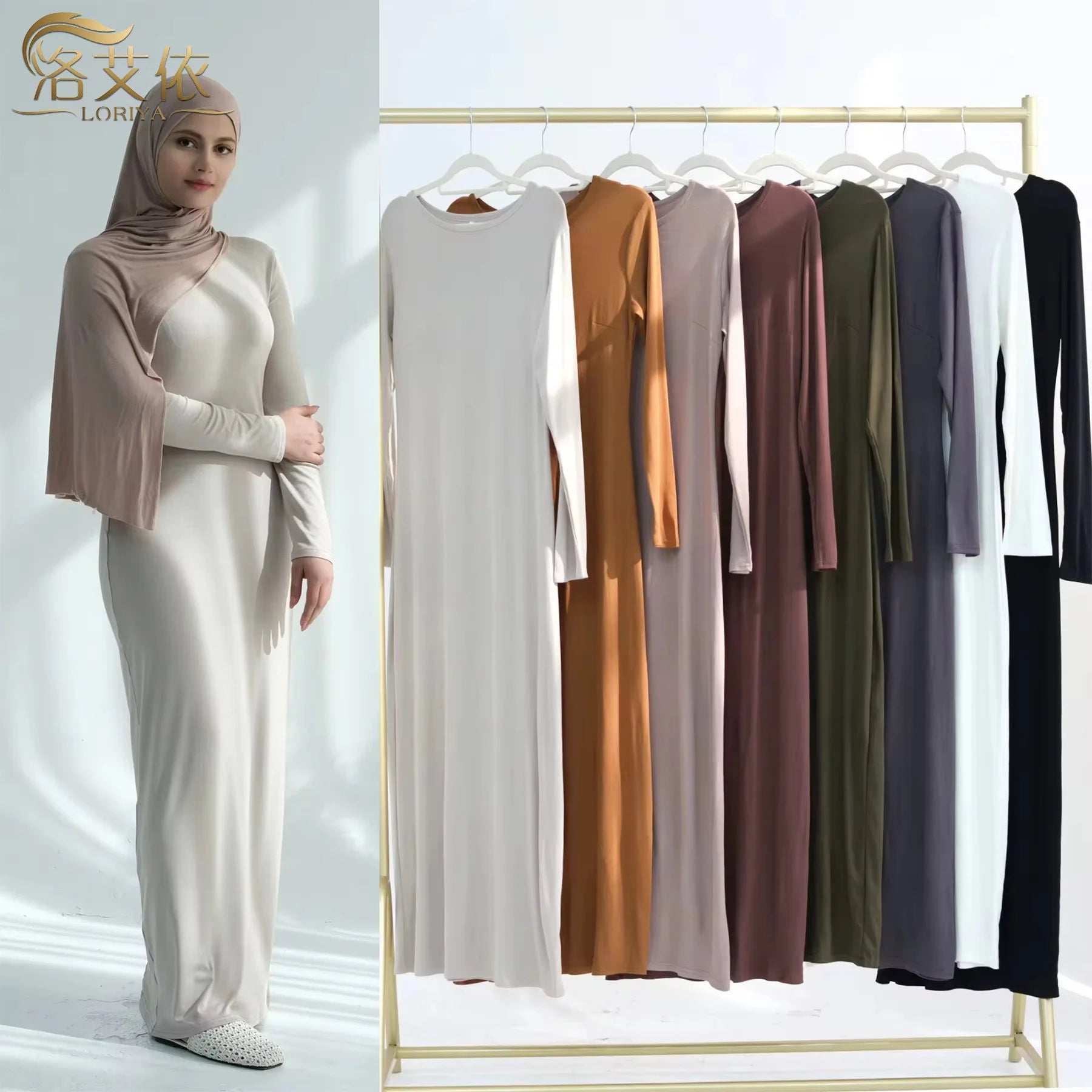 Muslim Women Middle East Turkey Dubai Solid Color Modal Cotton Dress Abaya Robe Loose Fashion Elegant