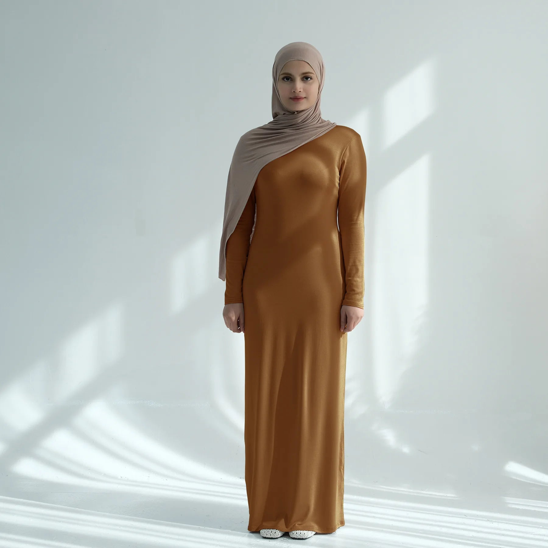 Muslim Women Middle East Turkey Dubai Solid Color Modal Cotton Dress Abaya Robe Loose Fashion Elegant