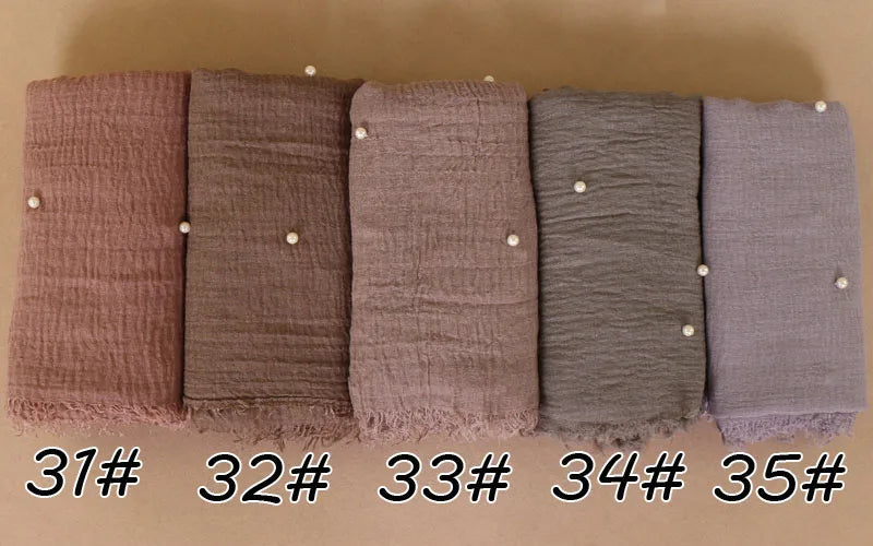 New Plain Crinkled Cotton Muslim Hijab Scarf Women Ladies Scarfs Shawls Head Wrap Pearl Beads Head Scarves Soft Muffler Stole