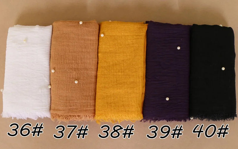 New Plain Crinkled Cotton Muslim Hijab Scarf Women Ladies Scarfs Shawls Head Wrap Pearl Beads Head Scarves Soft Muffler Stole