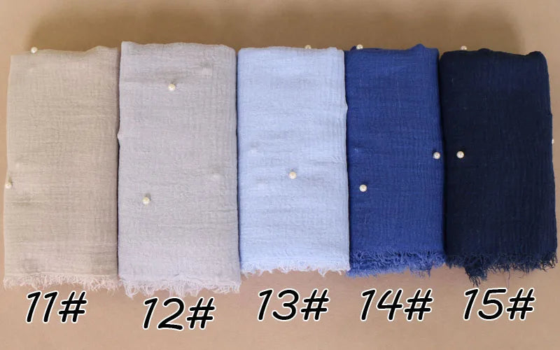 New Plain Crinkled Cotton Muslim Hijab Scarf Women Ladies Scarfs Shawls Head Wrap Pearl Beads Head Scarves Soft Muffler Stole