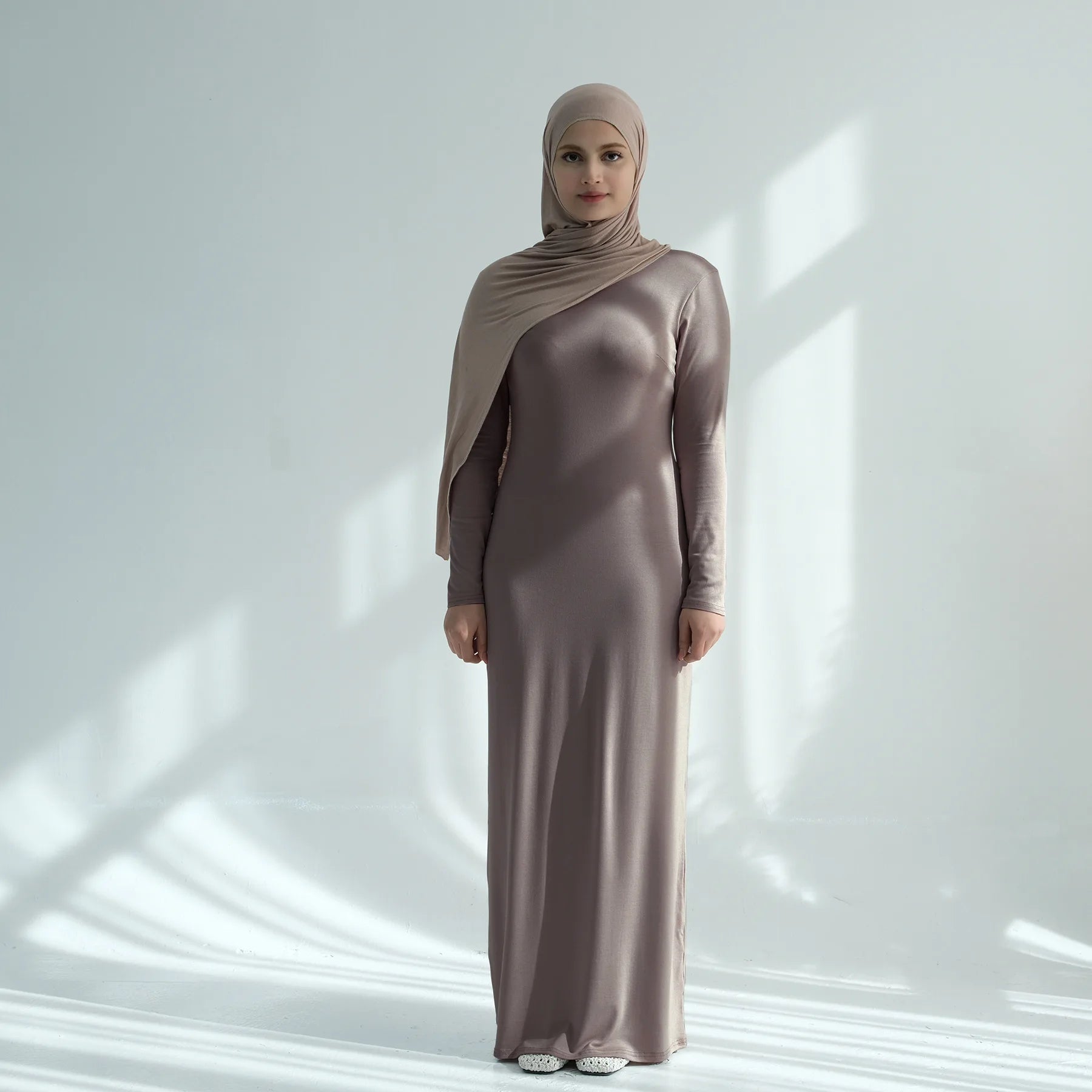 Muslim Women Middle East Turkey Dubai Solid Color Modal Cotton Dress Abaya Robe Loose Fashion Elegant