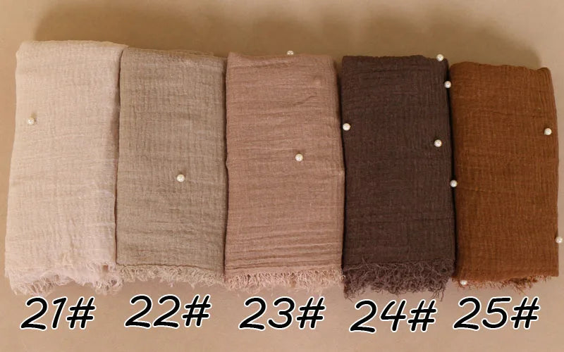New Plain Crinkled Cotton Muslim Hijab Scarf Women Ladies Scarfs Shawls Head Wrap Pearl Beads Head Scarves Soft Muffler Stole